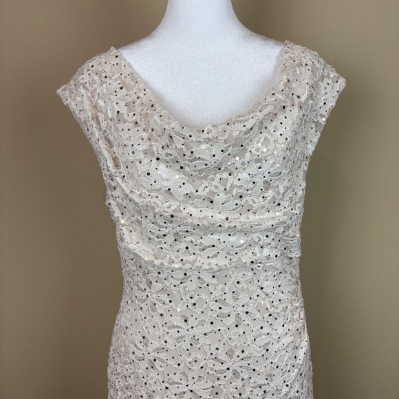 Dress Barn Est 1962 Cream Mesh/Lace Floral Sleeveless Pull On Stretch Midi Dress - Picture 2 of 15